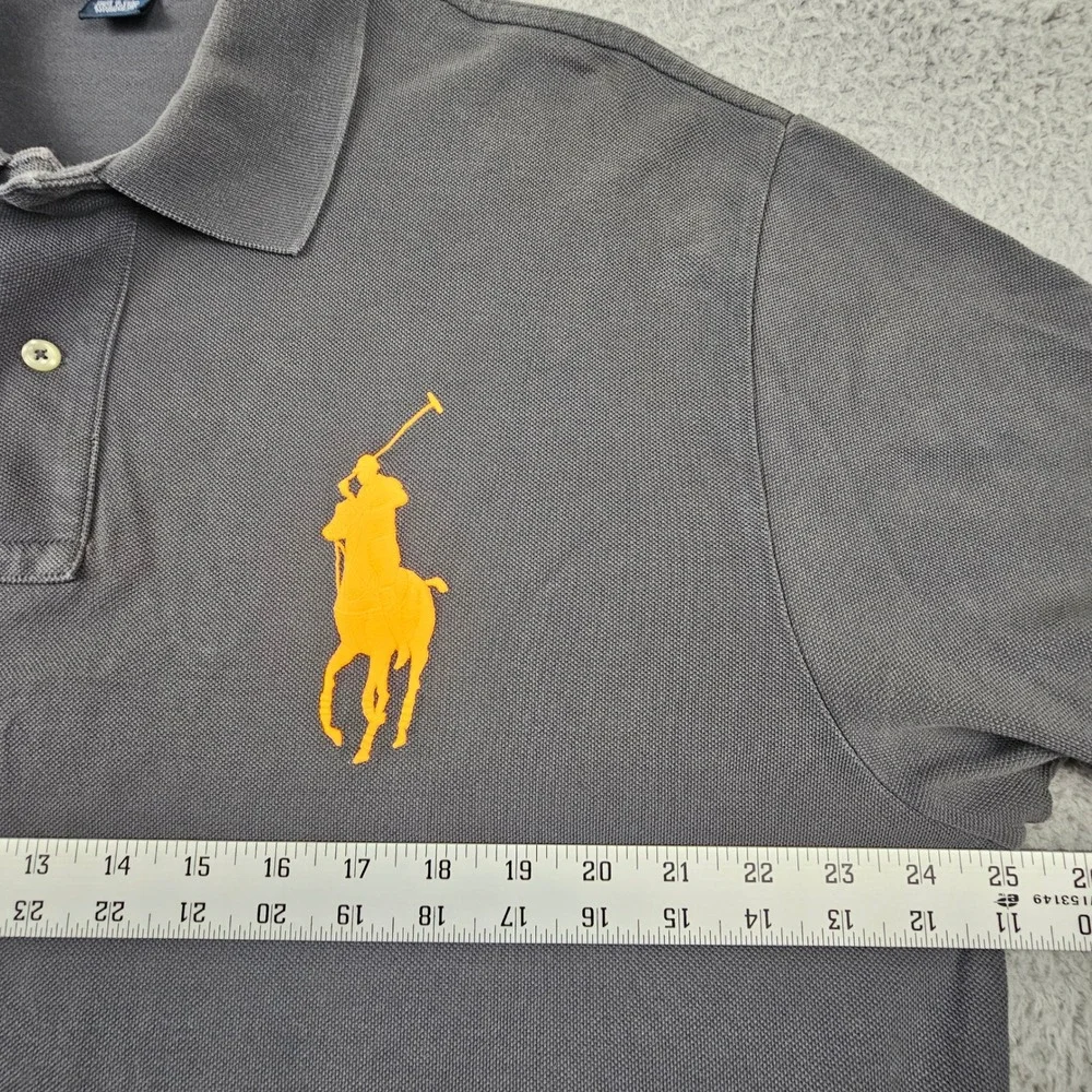 Polo Ralph Lauren Polo Shirt Mens XL Gray Orange Big Pony Short Sleeve Cotton